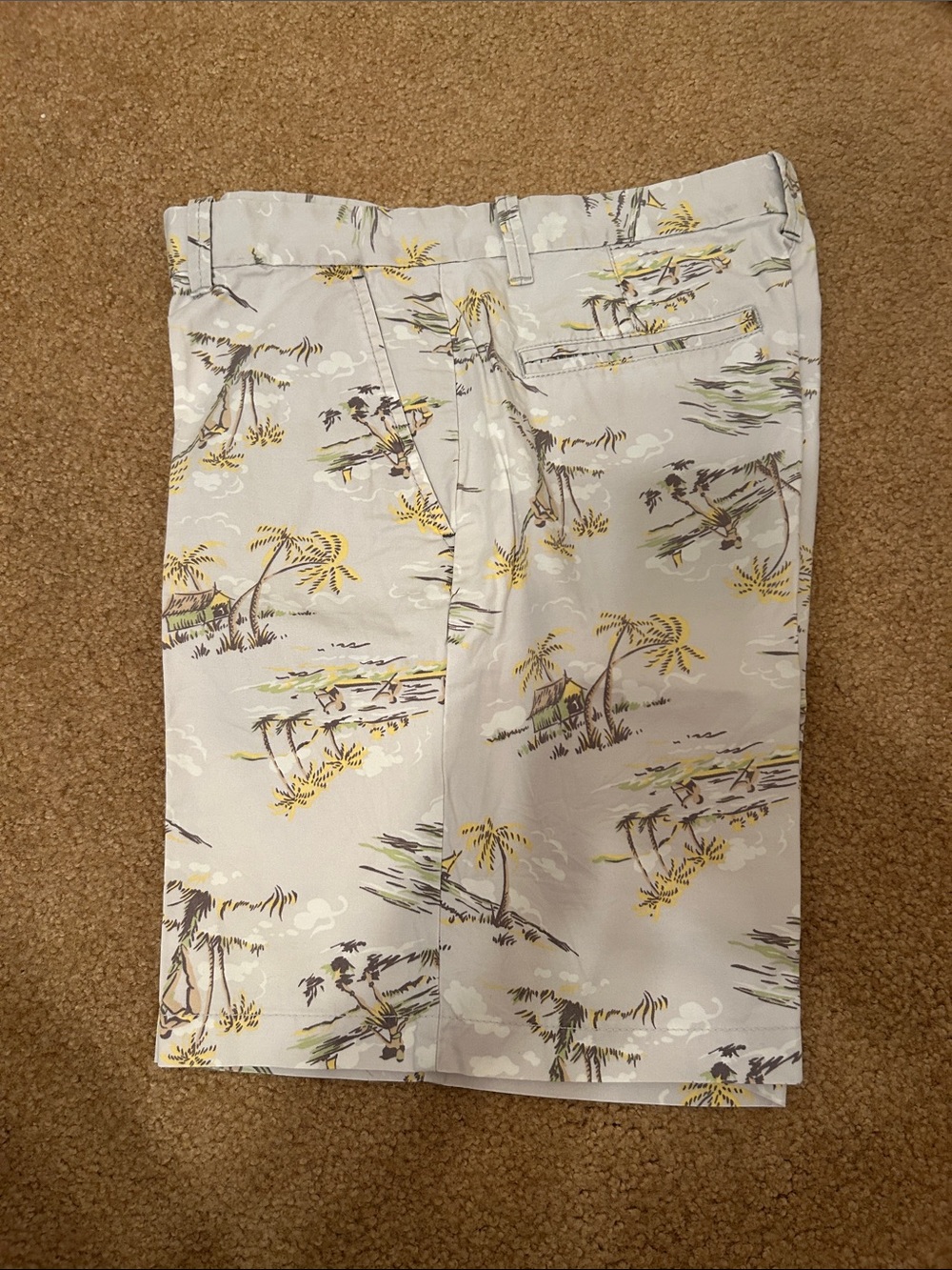 Old Navy Light Gray Tropical Print Flat Front Shorts with Yellow Accents